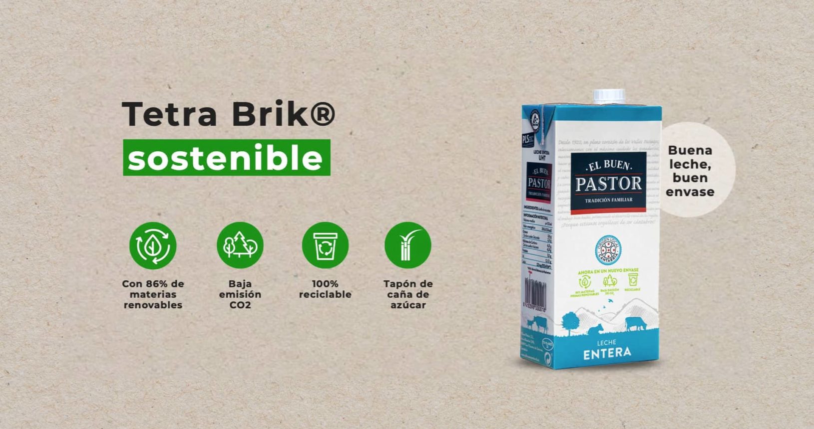 Tetra Brik sostenible de leche El Buen Pastor